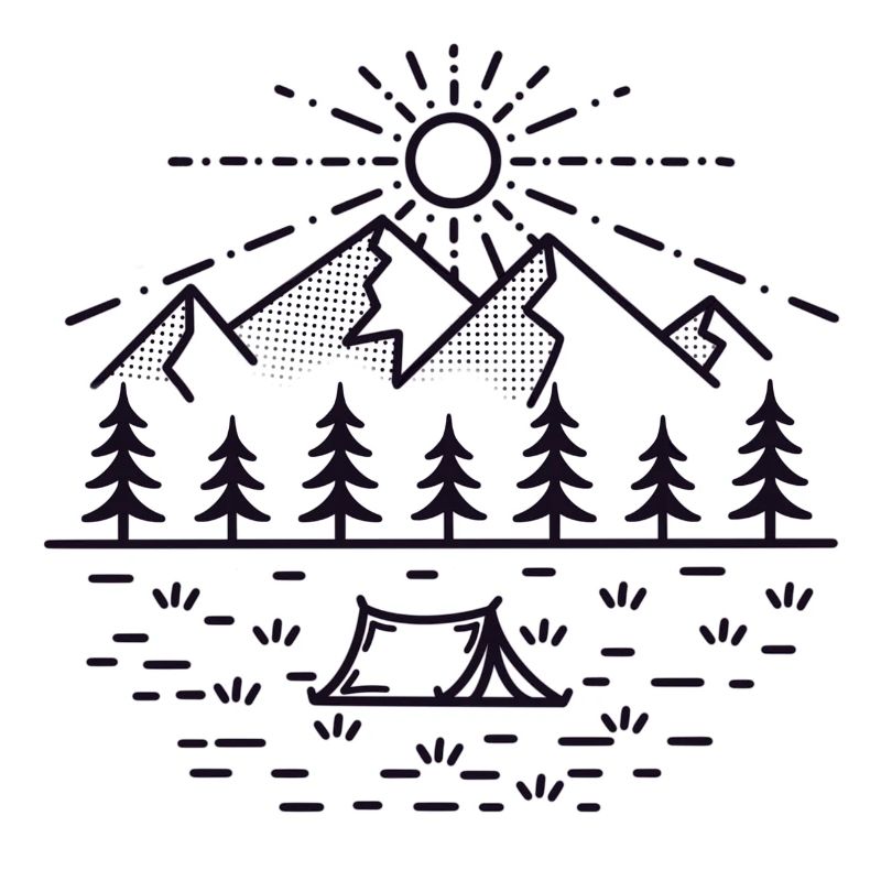 Monoline Berglandschaft (Tag/schwarz)