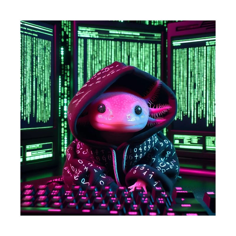 Cyber-Axolotl im digitalen Code-Look