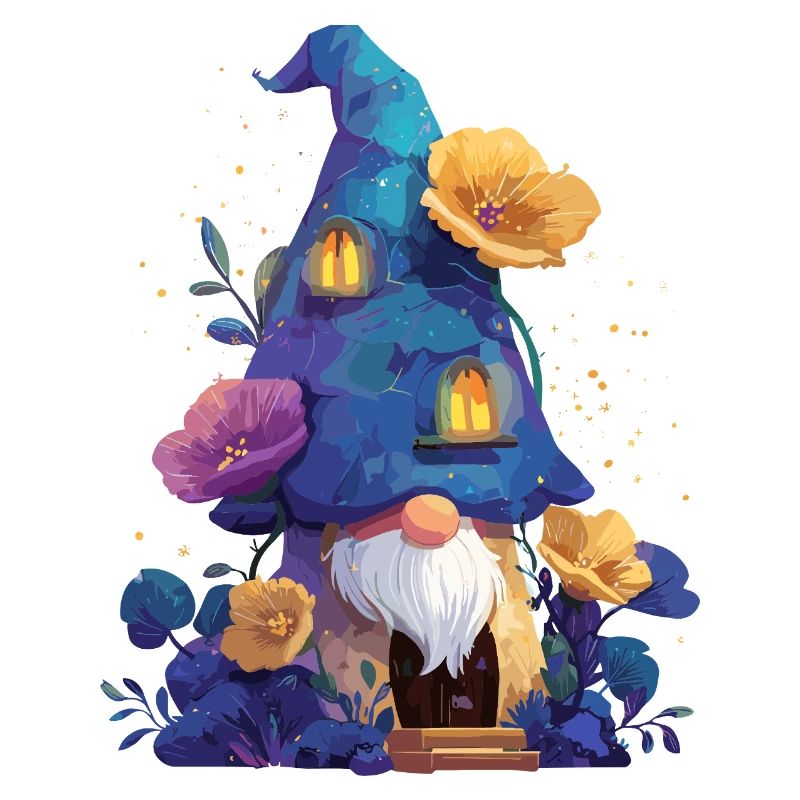Gnome bleu dans la Maison des Fleurs