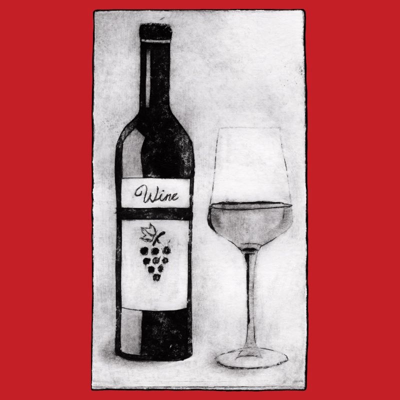 Bouteille de vin avec verre - Gravée à la main imprimable