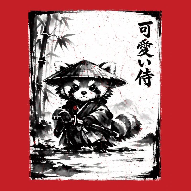 Dessin à l’encre de samouraï Red Panda Sumi-e