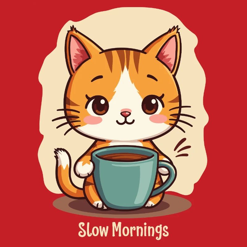 Chat lent du matin avec café