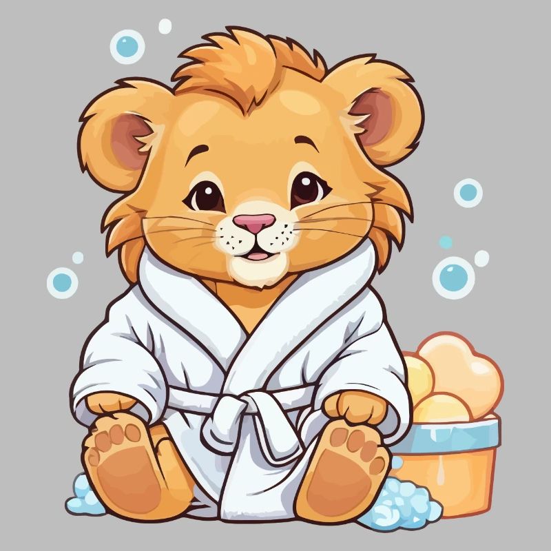 Lion cub in bathrobe bath time