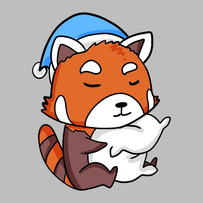 red panda with pillow and sleeping cap