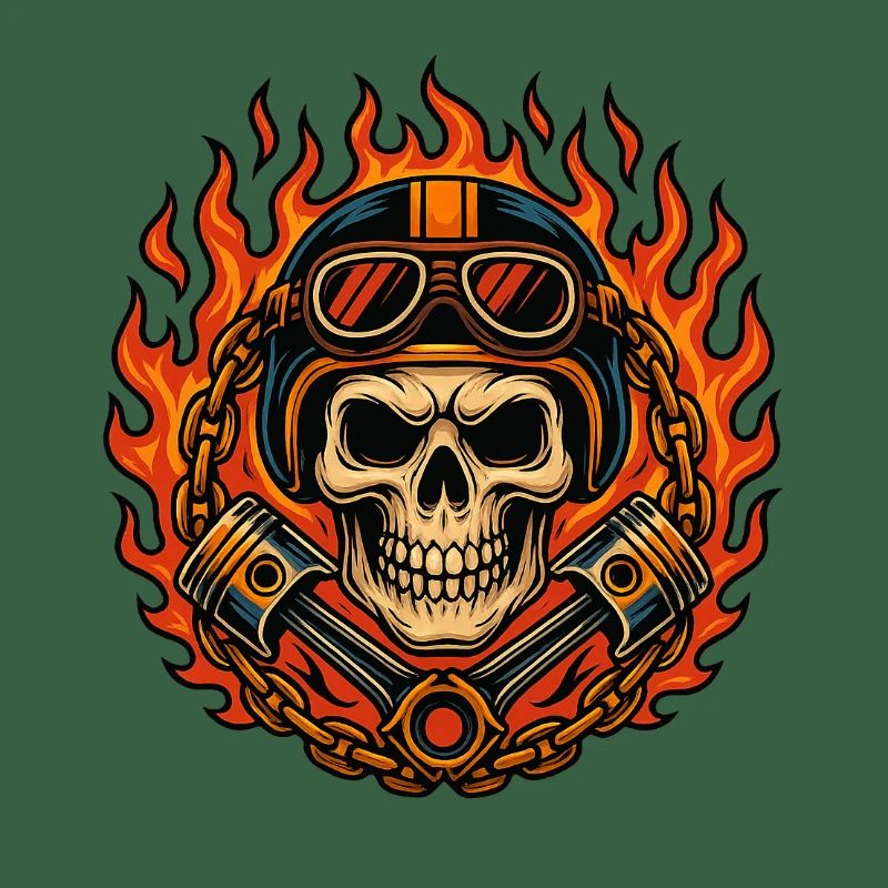 Fire & Flames Design Motorcycle Skull