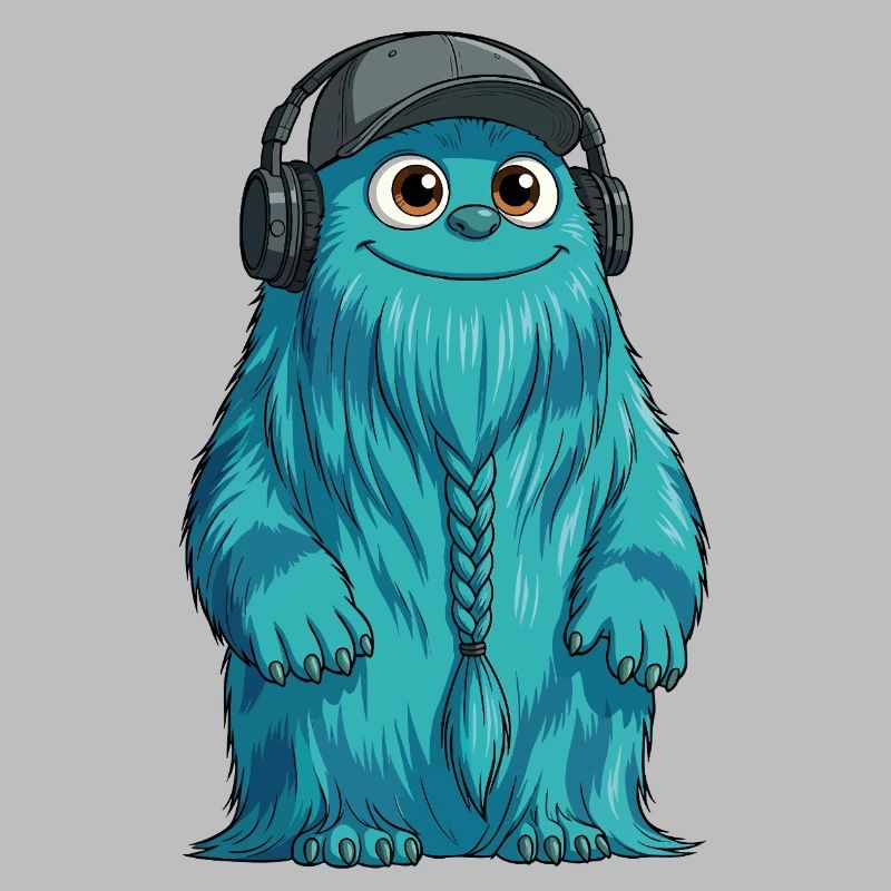 DJ Fluffo avec une tresse devant - Design Fluffonster