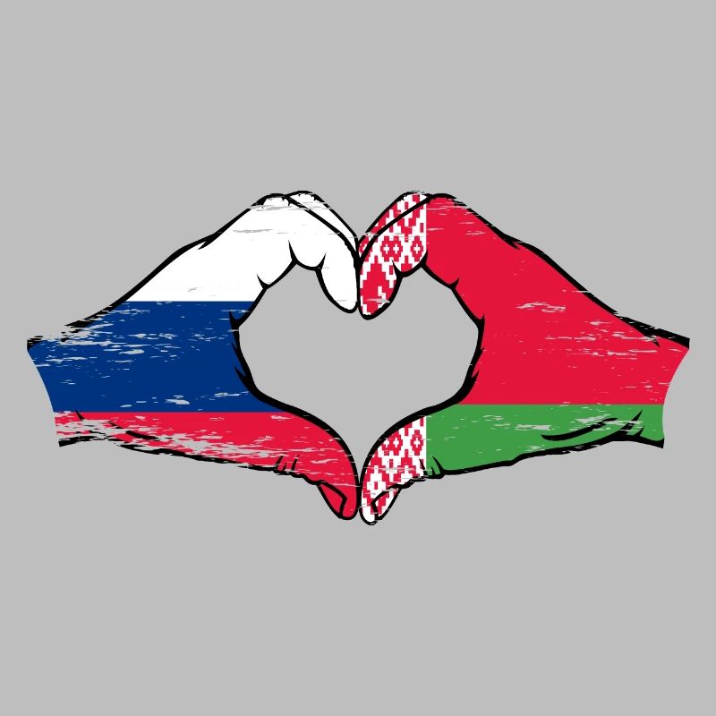 Russie Biélorussie drapeau mains coeur forme utilisé