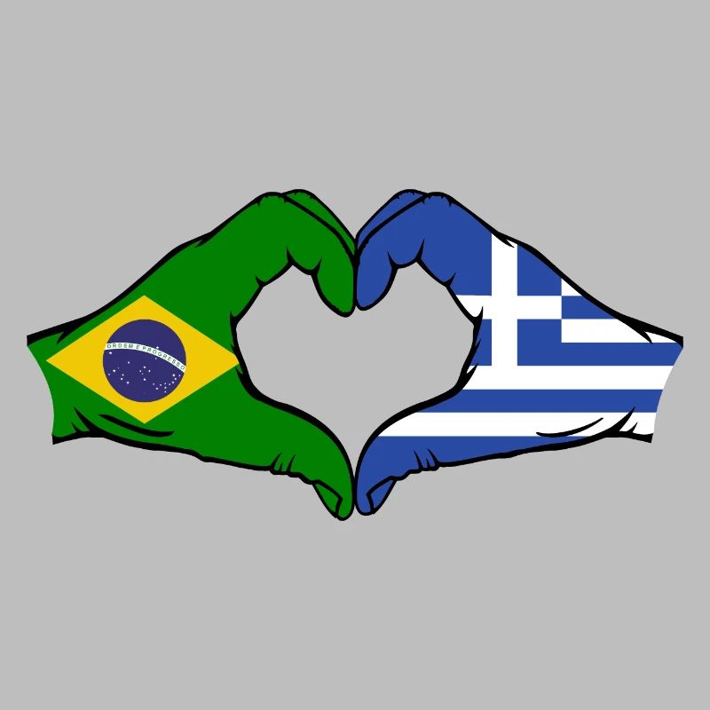 Brésil Grèce Drapeau Mains Coeur Forme