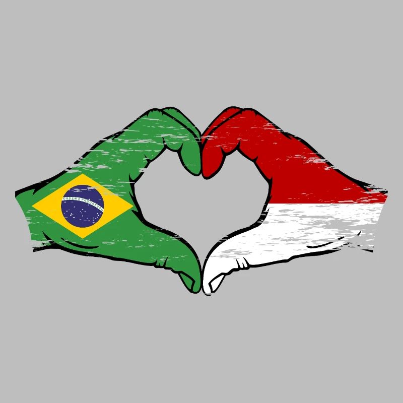 Brésil Monaco Drapeau Forme de Main Forme Coeur Utilisé