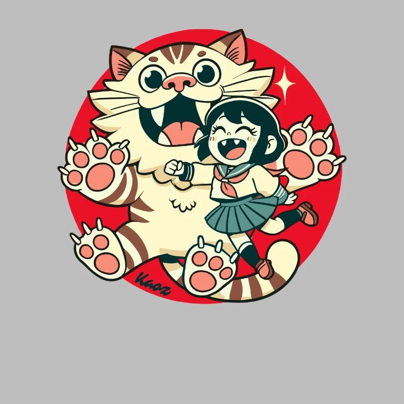 Chat géant et petite fille chat