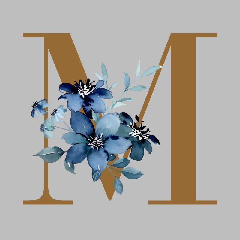Monogramme M à fleurs bleues