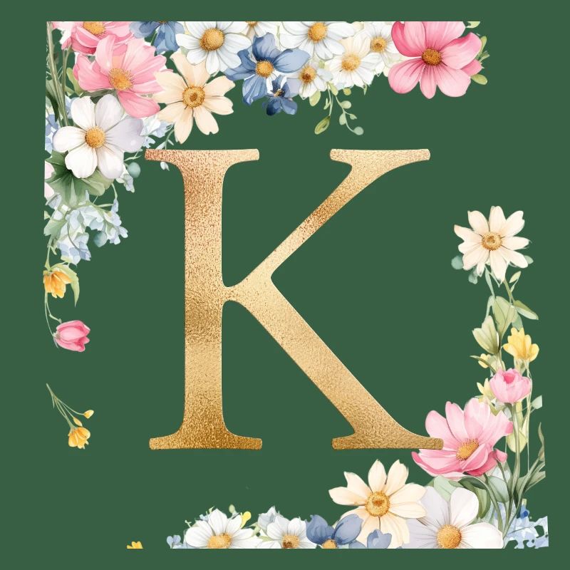 K Monogram, Floral, Personalizable