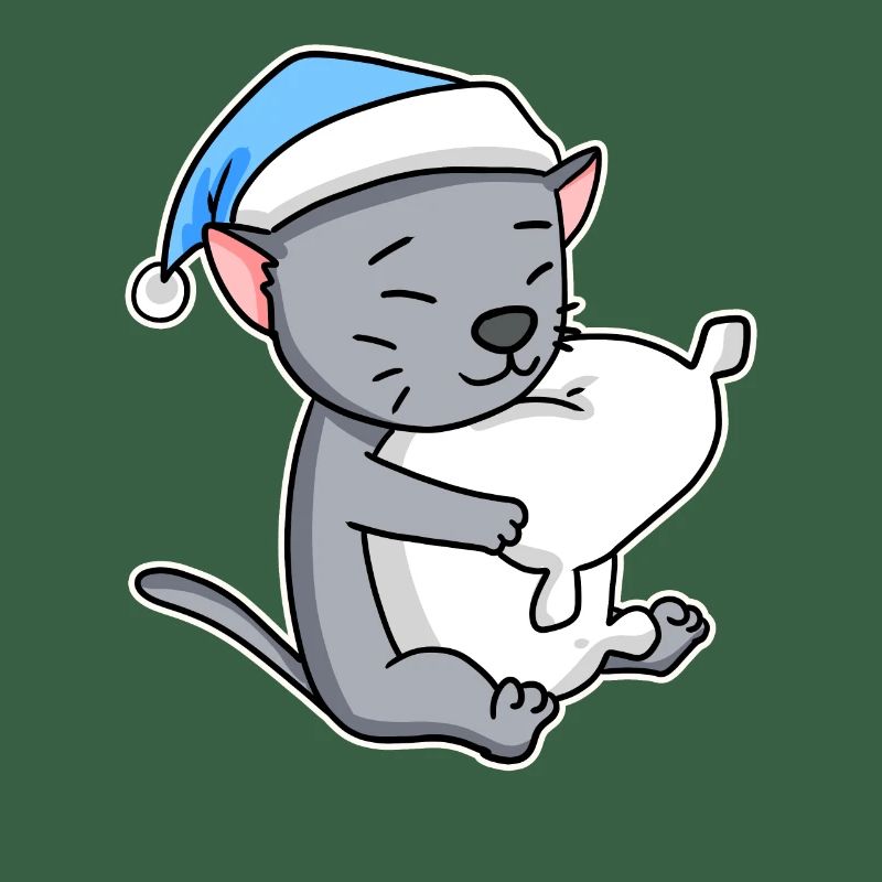 Sleeping Tired - Cat with Pillow and Sleepy Cap