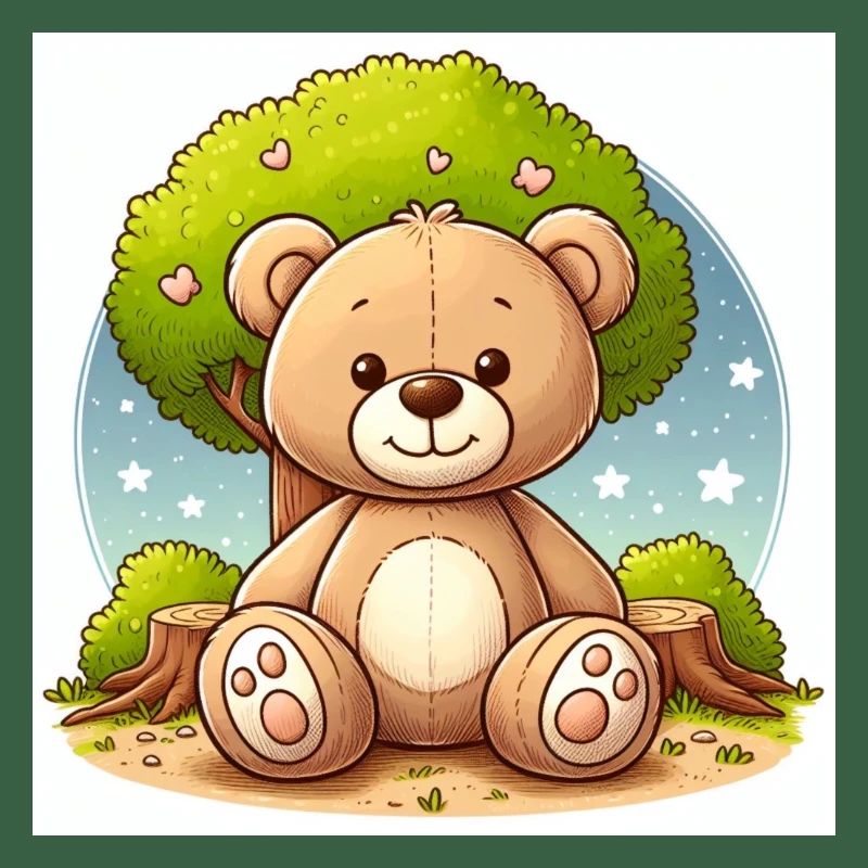 Teddybär vor einem Baum