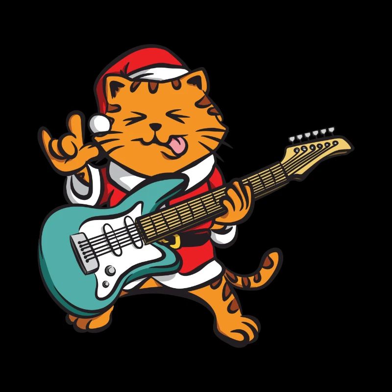 Guitariste Guitare Comic Cat Noël