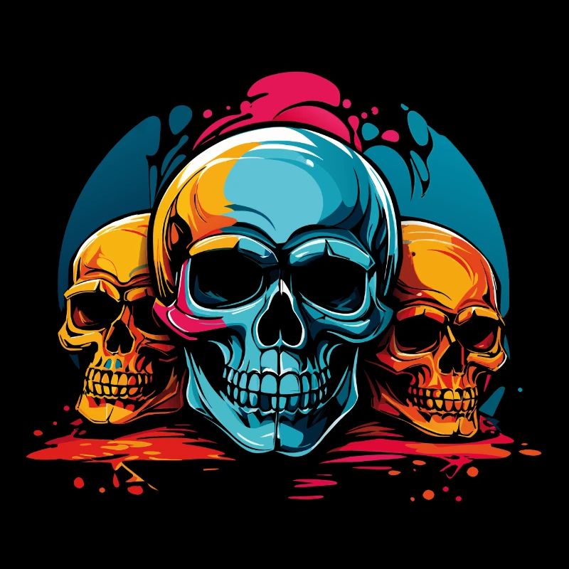 Farbenfrohe bunte Skulls mit Farbklecksen