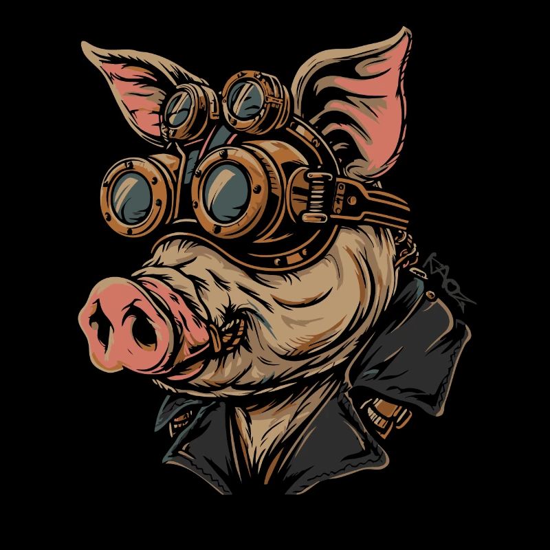 cochon steampunk : cochon avec des lunettes