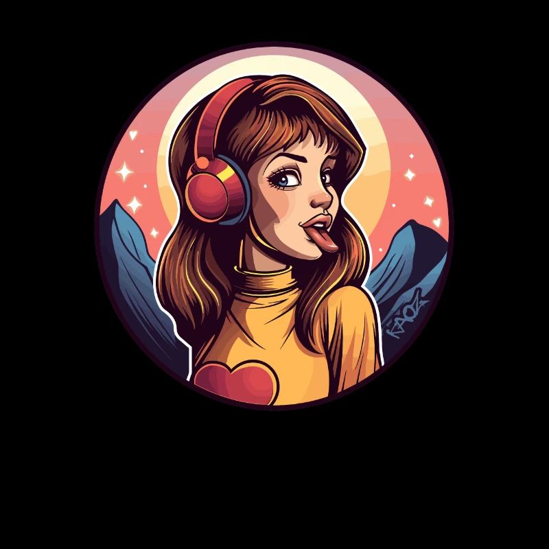 Anime-Mädchen mit Musik-Kopfhörern und Herzen
