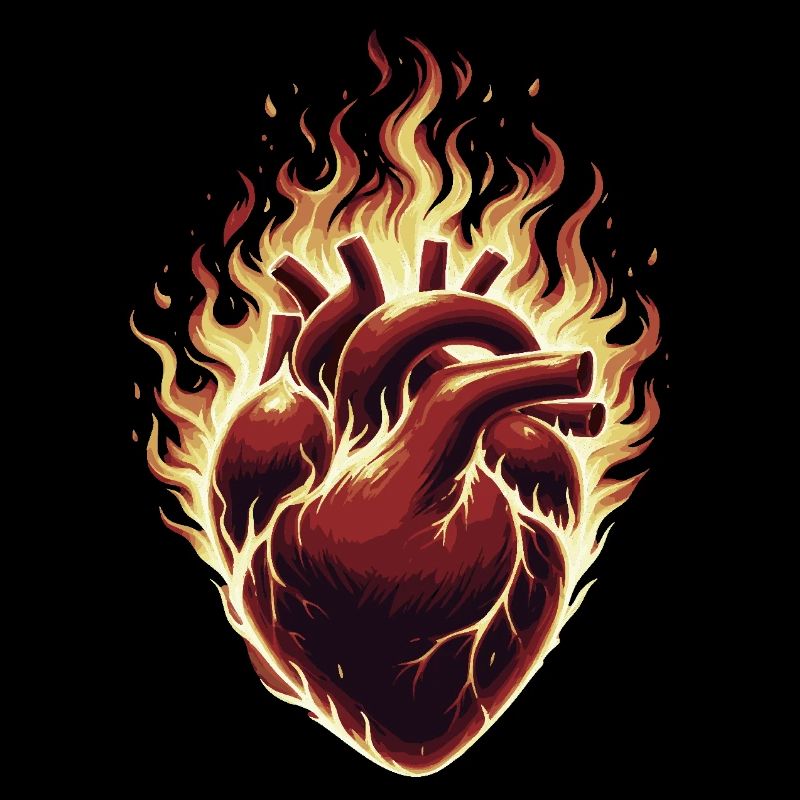Burning heart in flames