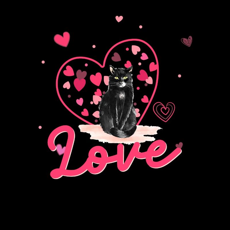 Amour Saint-Valentin coeur de chat noir