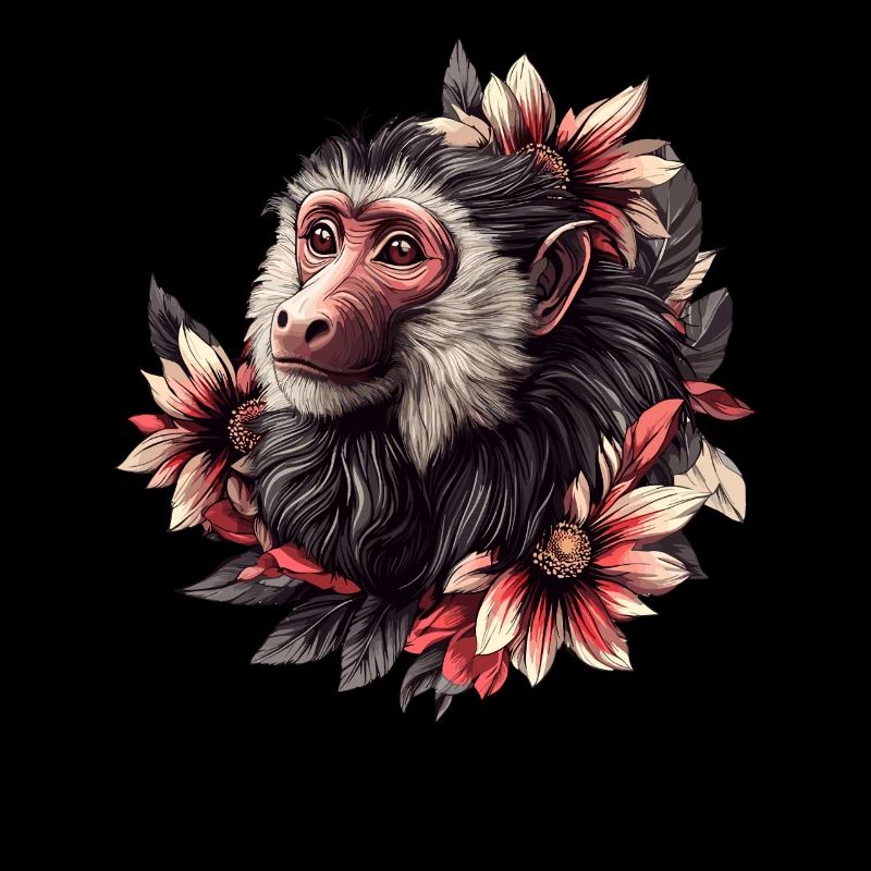 Baboon with flower frame