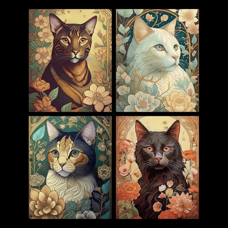 Chats dans le style d'Alphonse Mucha