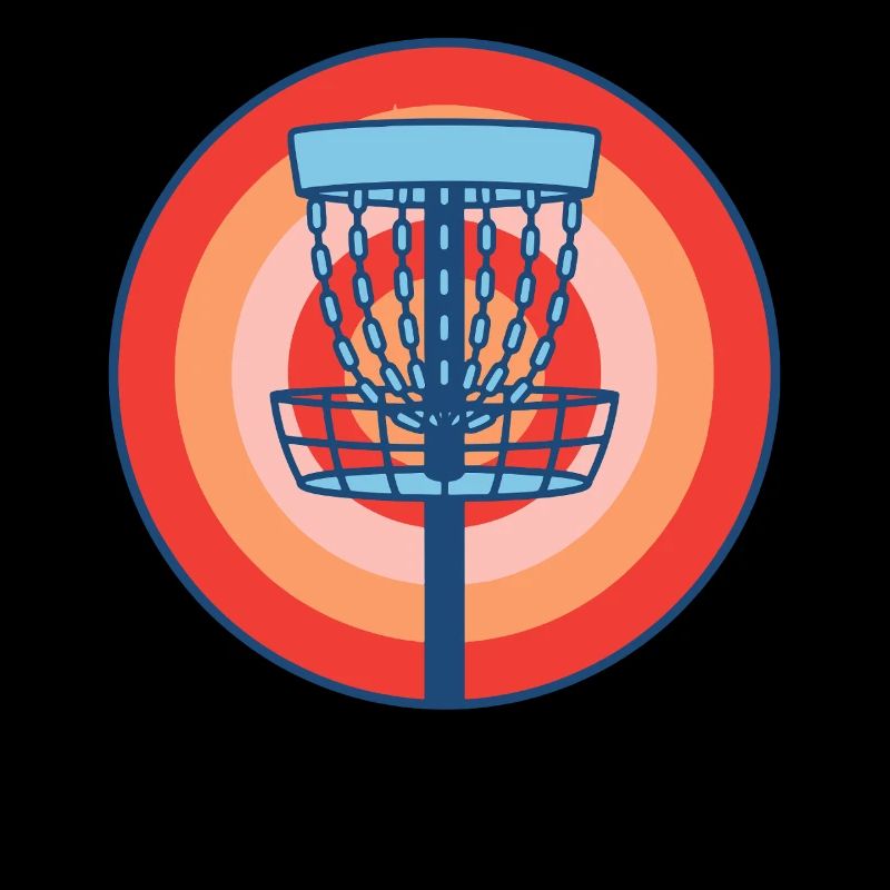 Disc Golf Basket Retro Flying Disc Golfing Scene