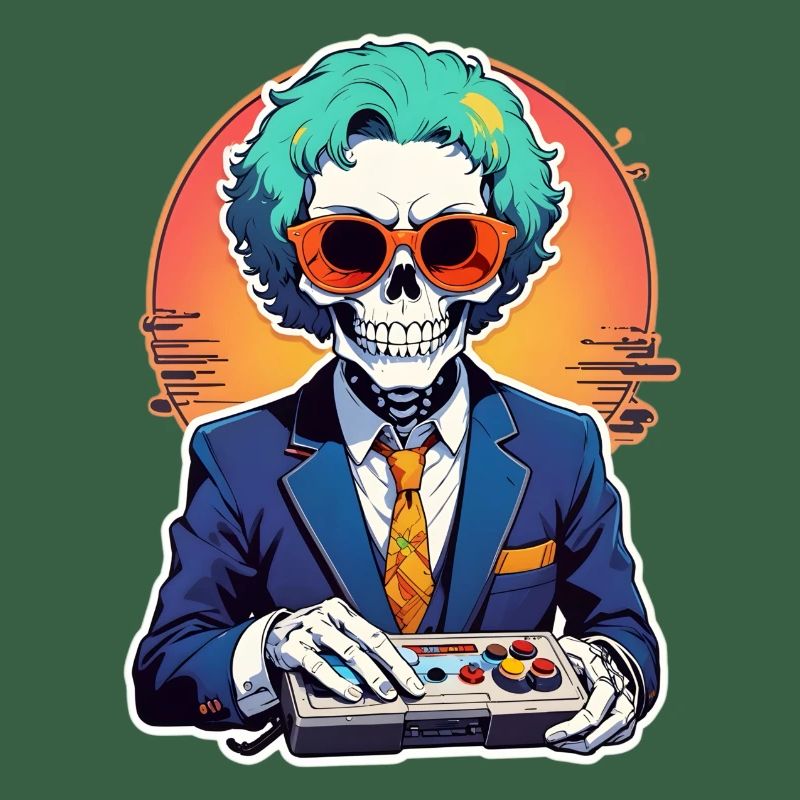 Retro Gamer Skelett mit Controller Konsolenspiele
