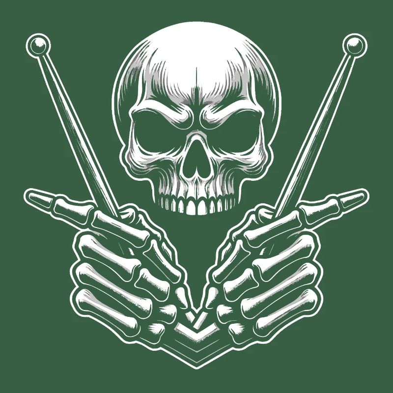 Skull with drumsticks in bone hands