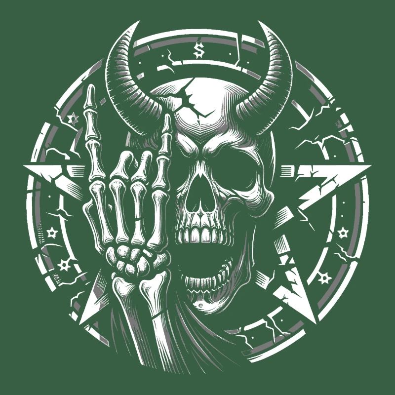 Skull with horns pentagram makes devil horns