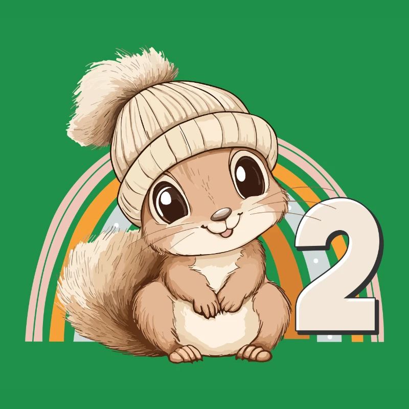 2. Geburtstag Eichhörnchen Regenbogen Süß Niedlich