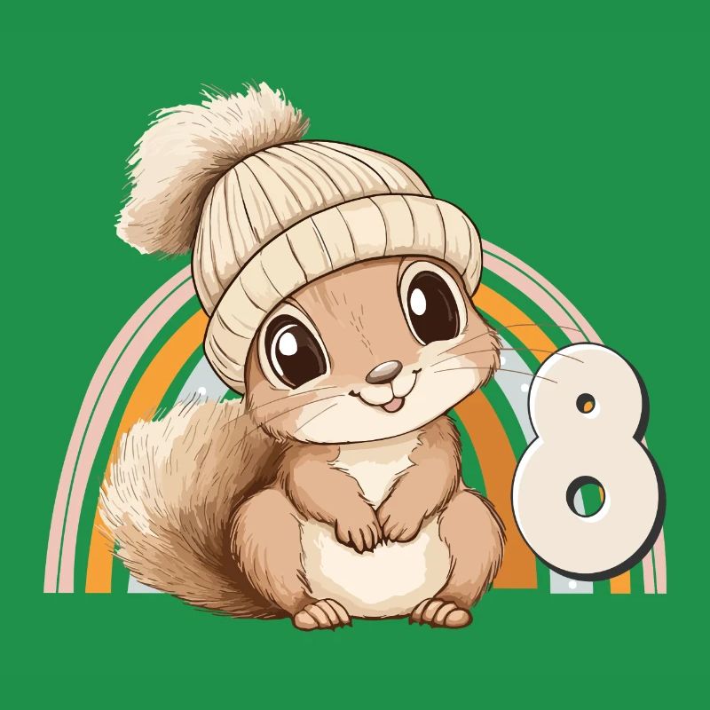 8. Geburtstag Eichhörnchen Regenbogen Süß Niedlich