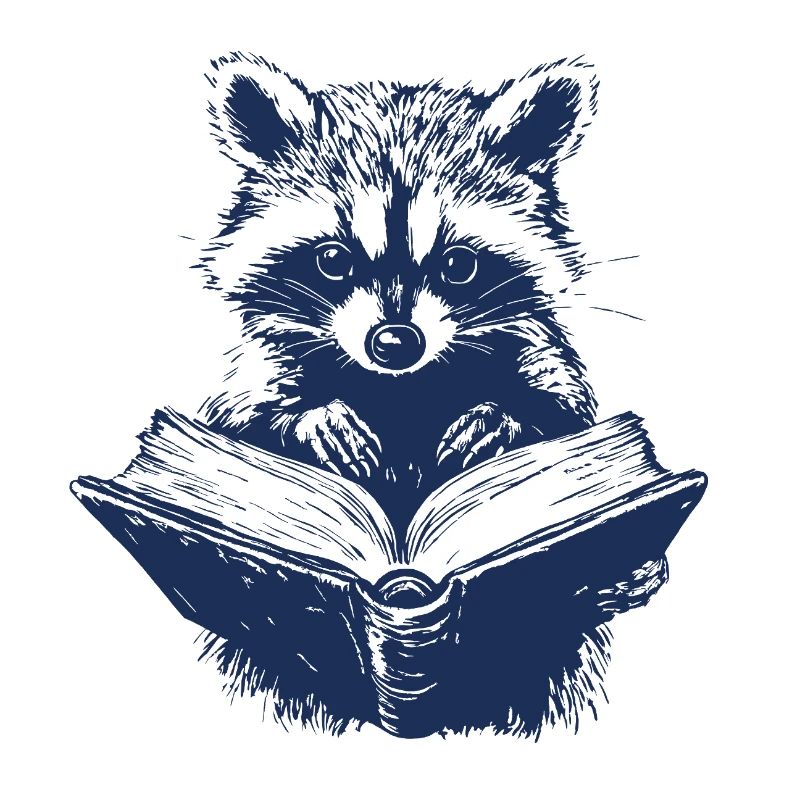 Waschbär liest ein Buch