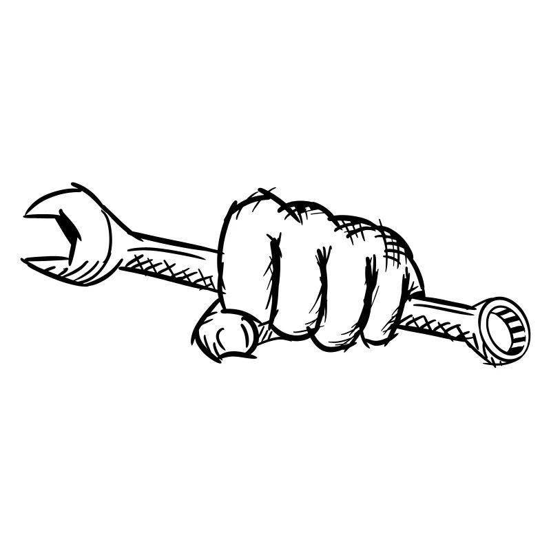 Wrench in hand/fist, drawing
