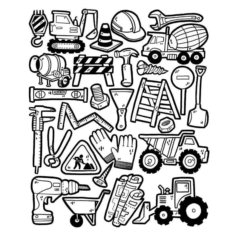 Construction Site Excavator Construction Worker Crane Helmet Tool