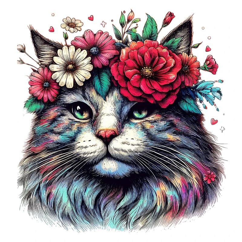 Chat avec des fleurs