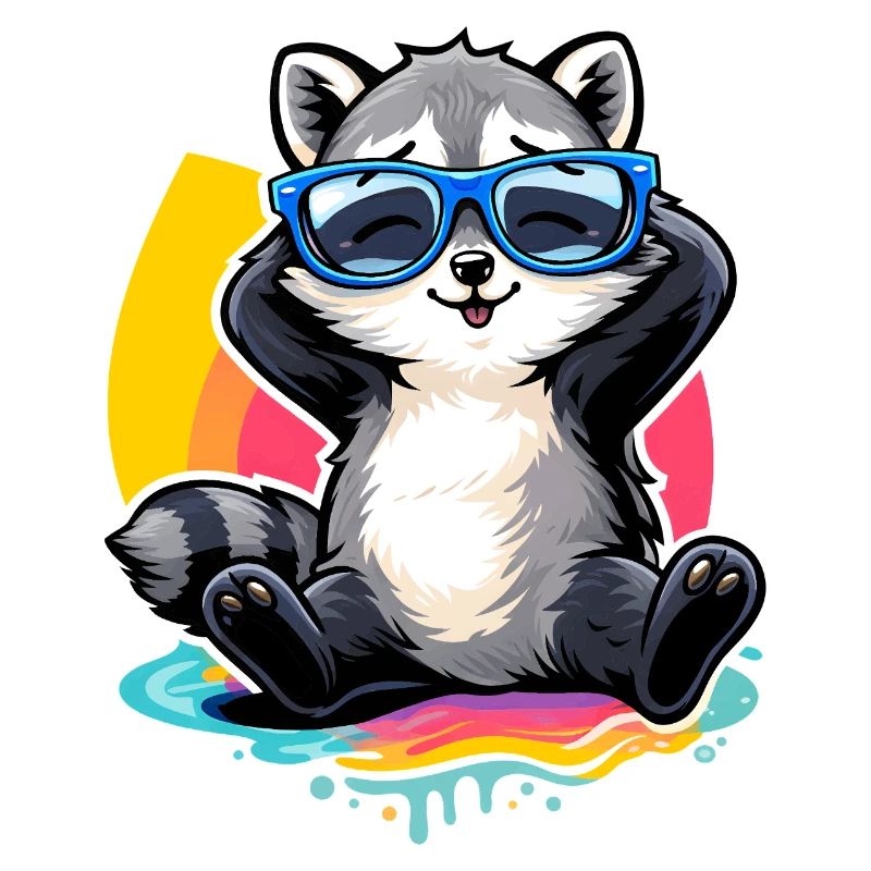 Relaxter Waschbär mit Sonnenbrille  