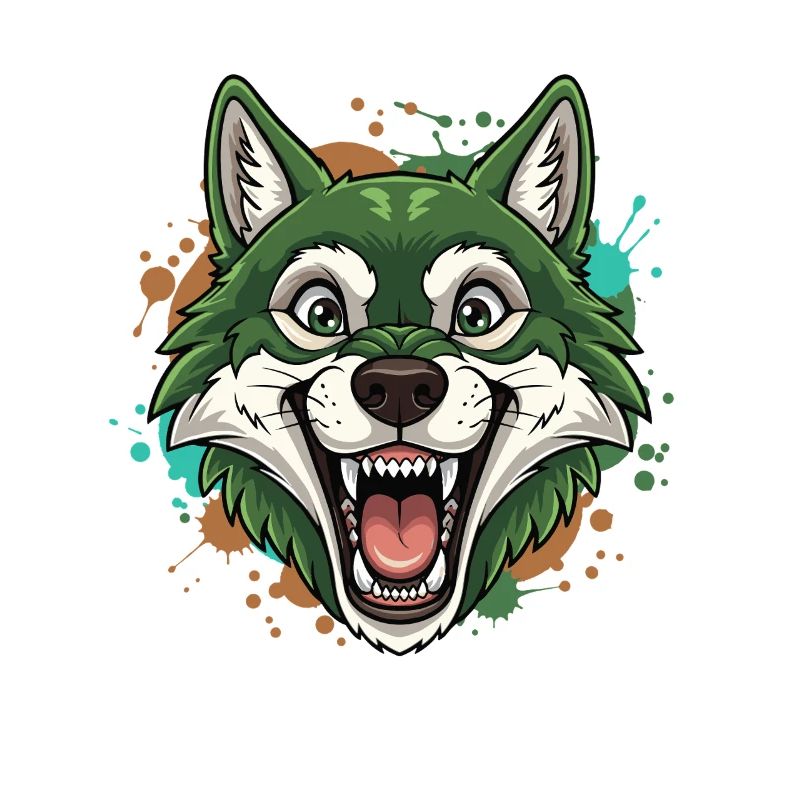 Grüner Wolf mit Farbspritzern