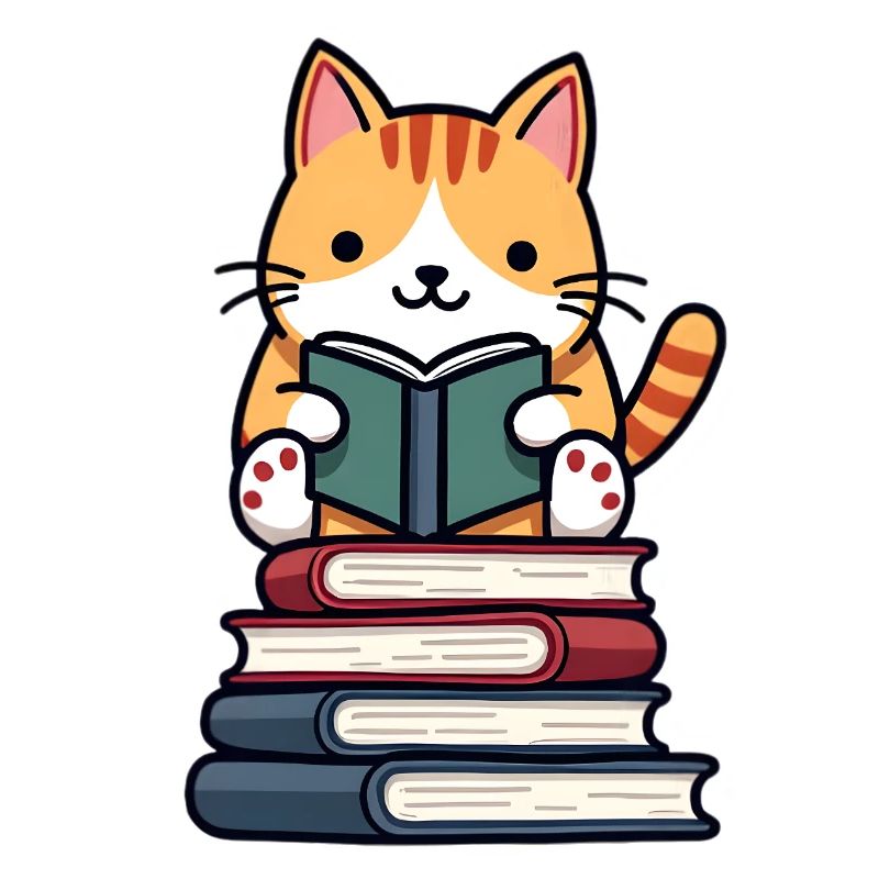 Katze liest ein Buch