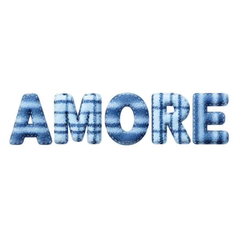 Tendance en patchwork de lettrage bleu glace Amore