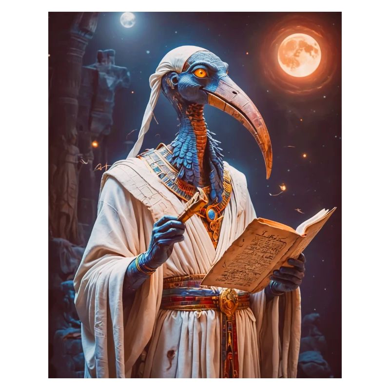 Thoth, ibis-headed god, holding a scroll
