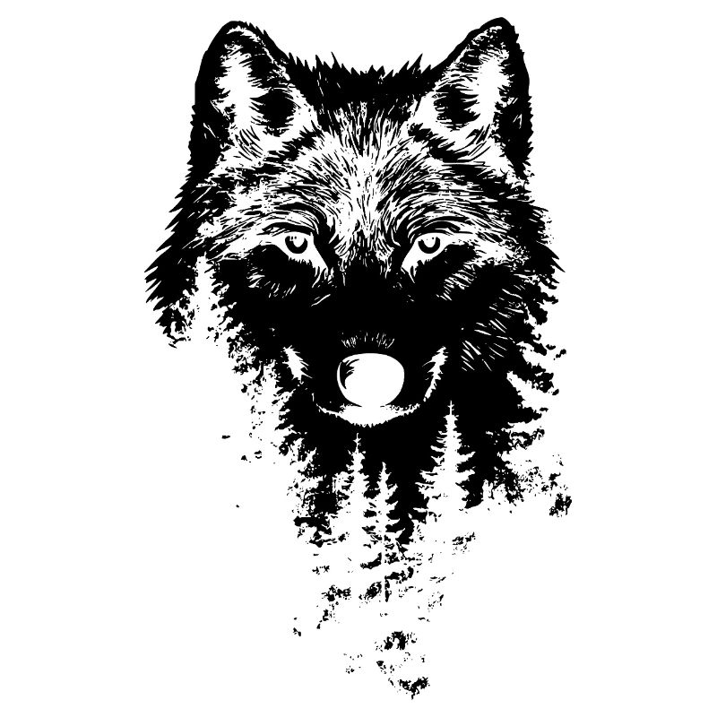 Silhouette de forêt de visage de loup