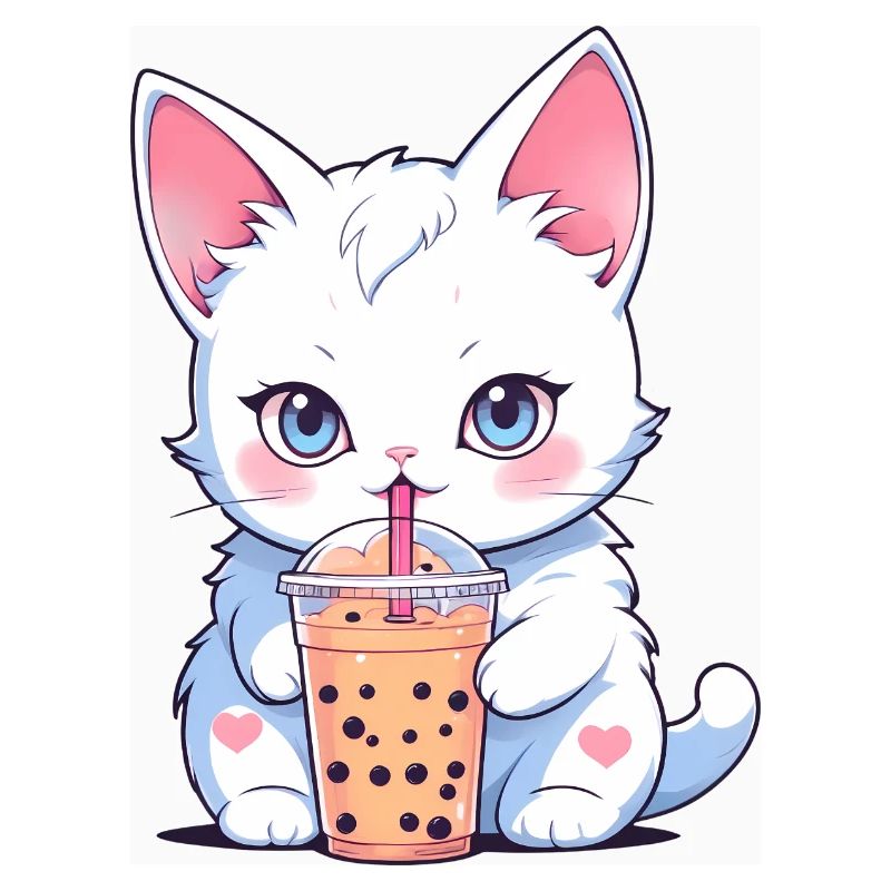 Chat mignon buvant un bubble tea