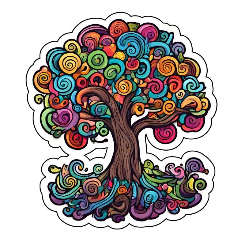 Bunter Lebensbaum Baum mit bunten Locken Abstrakt