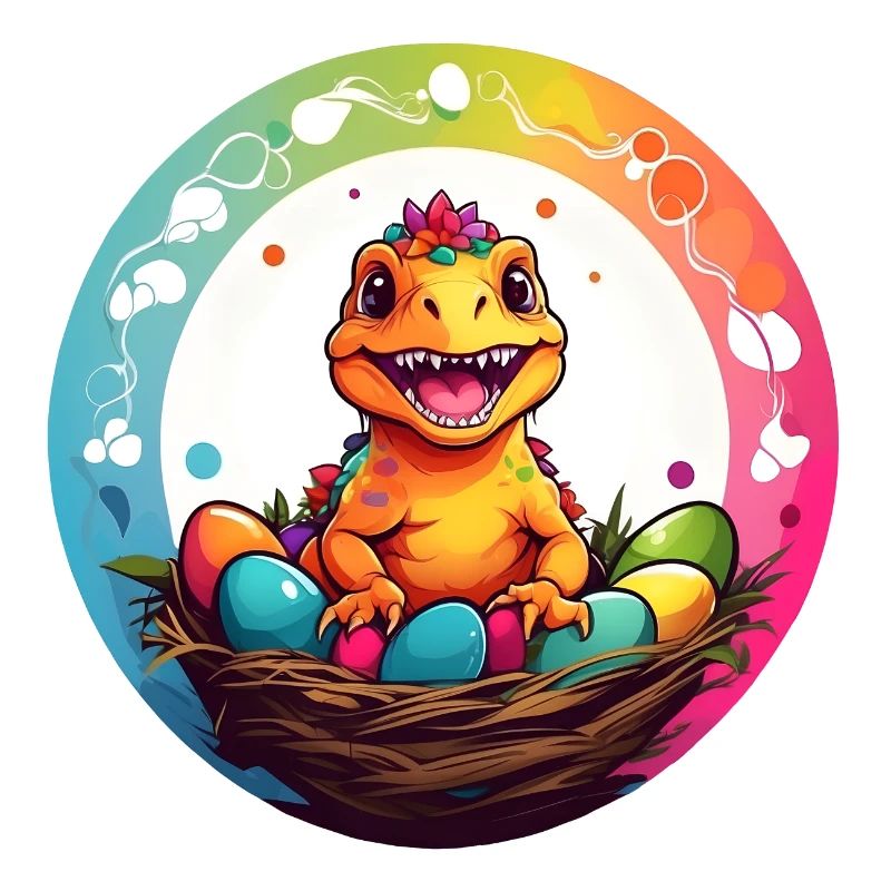 Dinobaby little dinosaur in Easter basket