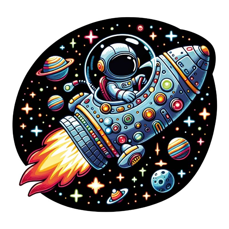 Kleiner glücklicher Astronaut im Raumschiff
