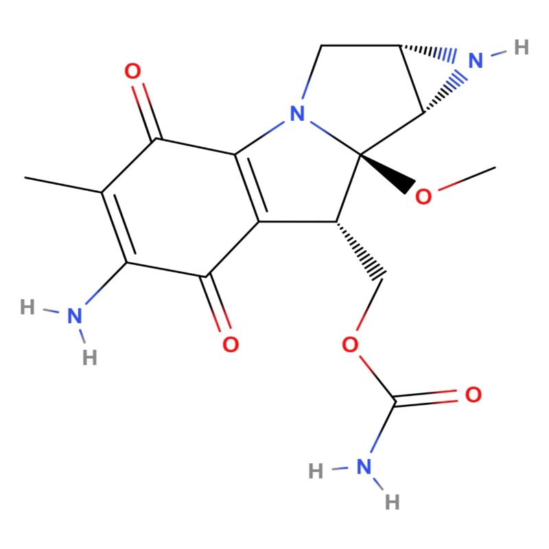 Molécule mitomycine C - Formule structurale colorée