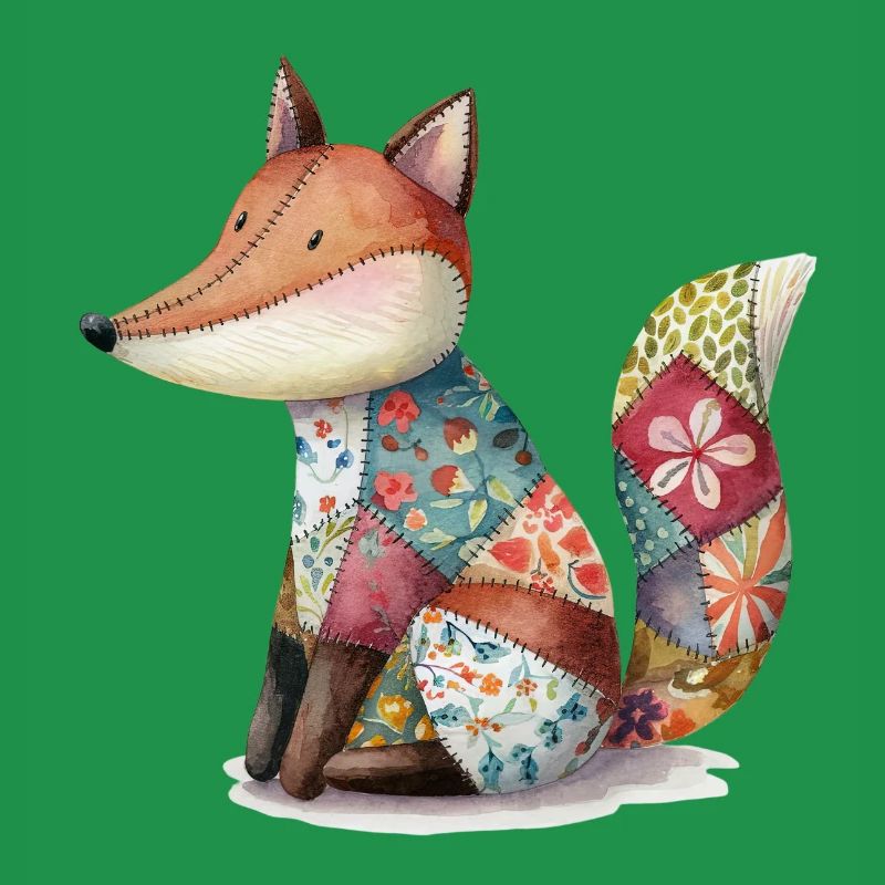 Bunter Patchwork Fuchs Aquarell Kunst