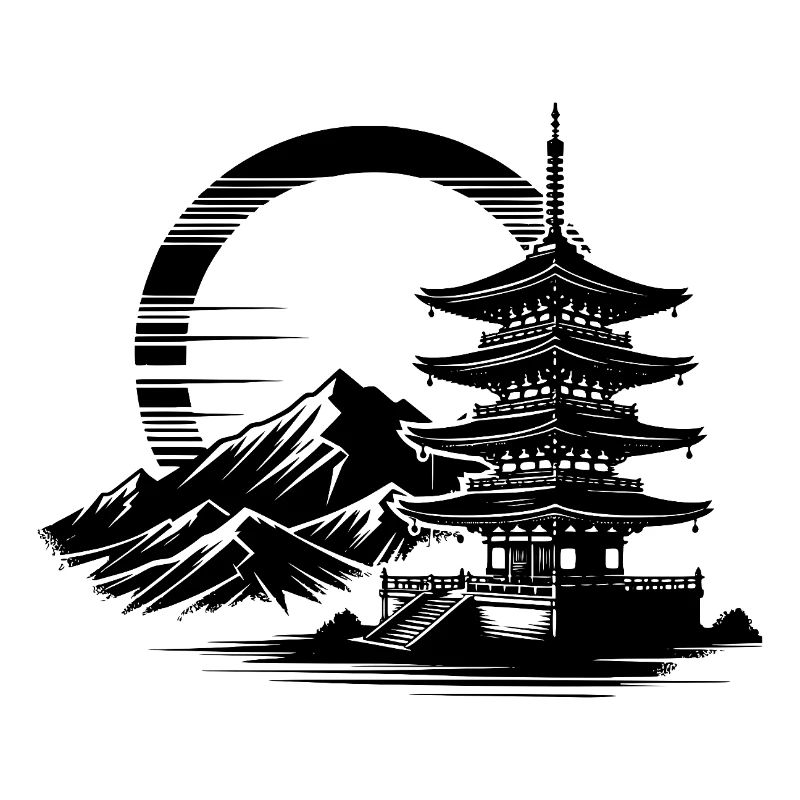Japanese temple with harmonious landscape