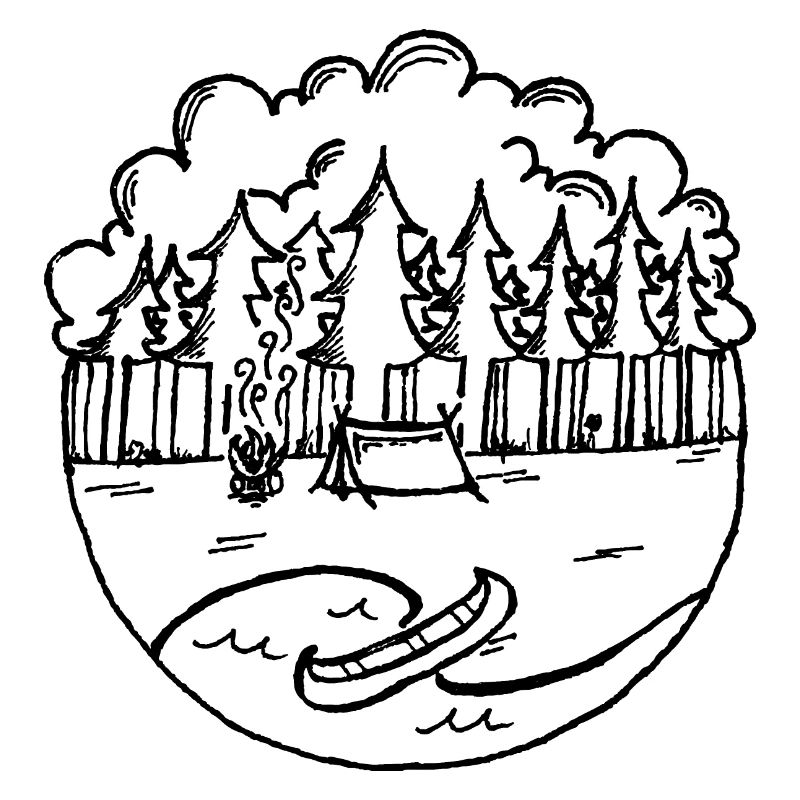 Forest, tent, canoe & campfire